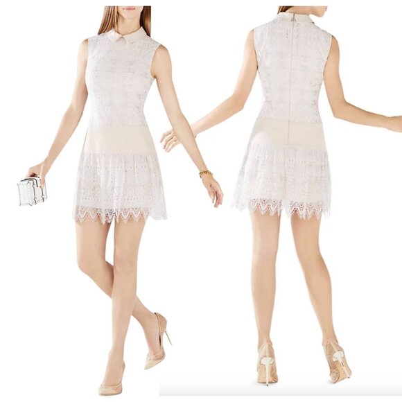 BCBGMAXAZRIA Marsha Champagne Lace Dress Sz 6 - Picture 1 of 7